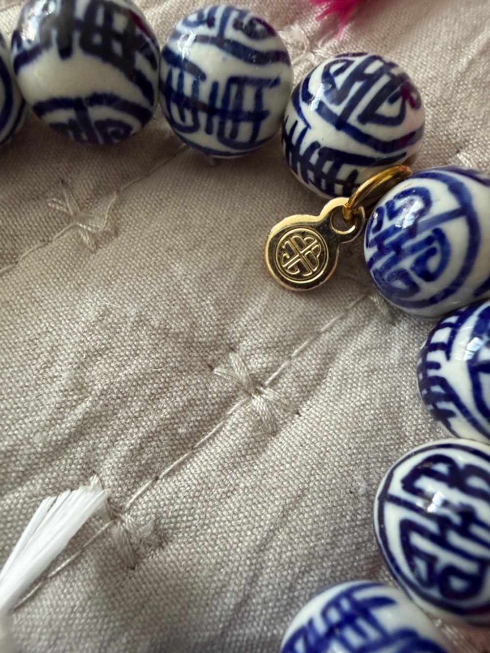 Buddha Blue & White Double Health & Luck Beaded Bracelet w/ Gold Accent NWT ❤️ - Picture 3 of 4